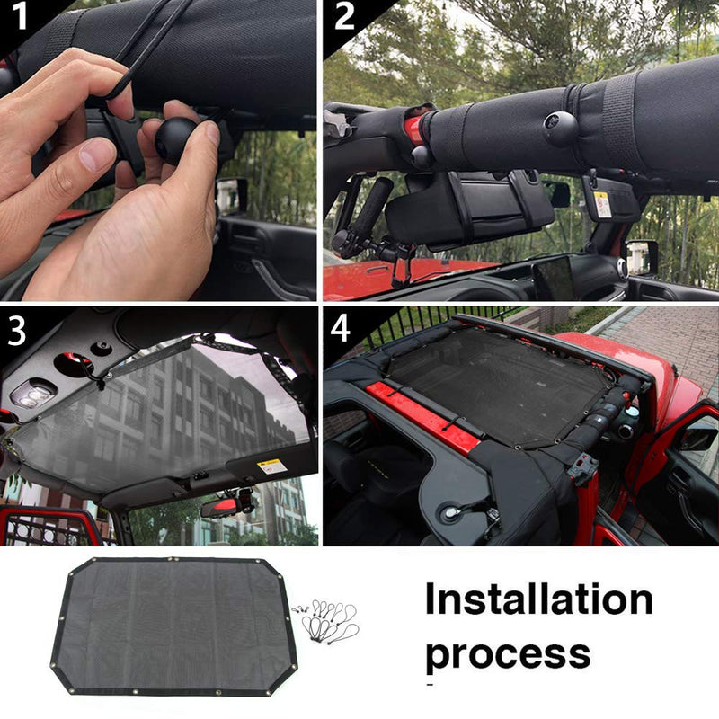 Mesh Sunshade Bikini Top Sun Shade UV Protection for 2007-2018 Jeep Wrangler JK JKU 2 Door 4 Door (Plain Black) - LeoForward Australia