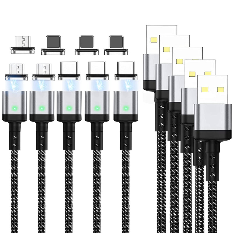  [AUSTRALIA] - 3 in 1 Magnetic Charging Cable (5 Pack,1.6ft/3.9ft/6.6ft/6.6ft/10ft),SUNTAIHO QC 3.0 Fast Charging and Data Transfer Magnetic Phone Charger Cable, Compatible with Type C,Phone,Mirco USB 1.6ft/3.9ft/6.6ft/6.6ft/10ft