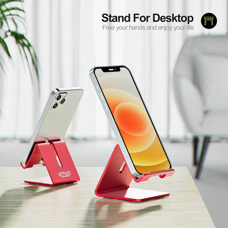  [AUSTRALIA] - Desk Cell Phone Stand Holder Aluminum Phone Dock Cradle Compatible with Switch for iPhone 13 12 11 Pro Xs Xs Max Xr X 8 7 6 6s Plus 5 5s 5c, Office Decor Accessories Desk (Red) A-Red