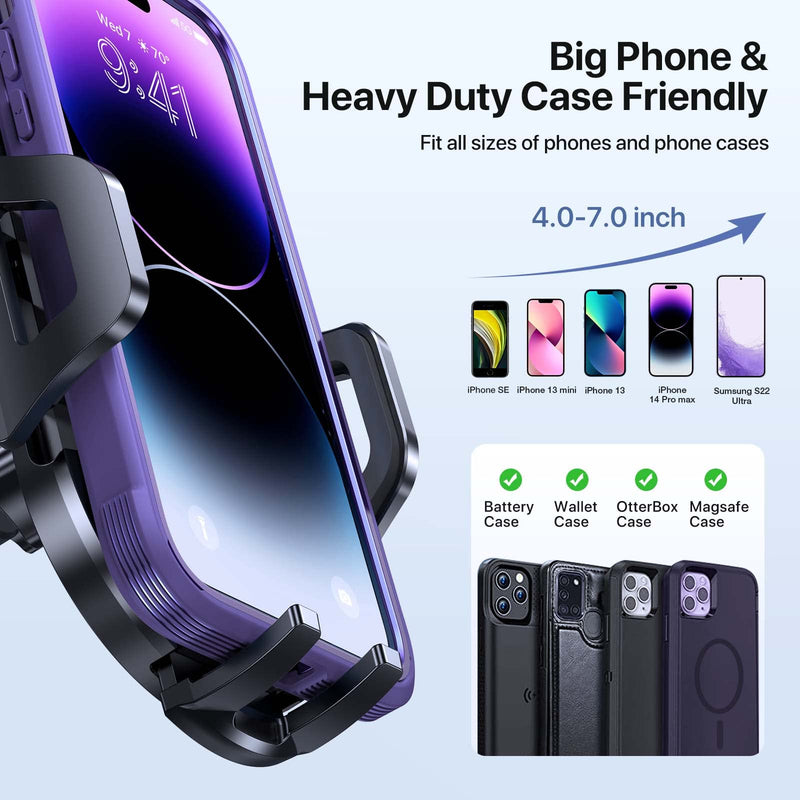  [AUSTRALIA] - LOTUNY Universal Phone Mount for Car, [Military-Grade Reliable Suction] Hands-Free Car Phone Holder Mount, Automobile Cell Phone Holder Car for Dashboard Windshield Vent Fit for All Smartphones Black