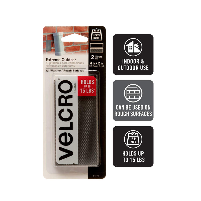  [AUSTRALIA] - VELCRO Brand Industrial Strength Fasteners | Extreme Outdoor Weather Conditions | Professional Grade Heavy Duty Strength Holds up to 15 lbs on Rough Surfaces | 4 x 2 inch strips, 2 Sets, Titanium