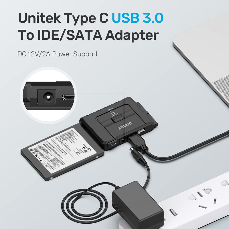  [AUSTRALIA] - Unitek USB C to IDE and SATA Converter External Hard Drive Adapter Kit for Universal 2.5/3.5 HDD/SSD Hard Drive Disk, One Touch Backup Function, Included 12V/2A Power Adapter Type-C Hard Drive Adapter