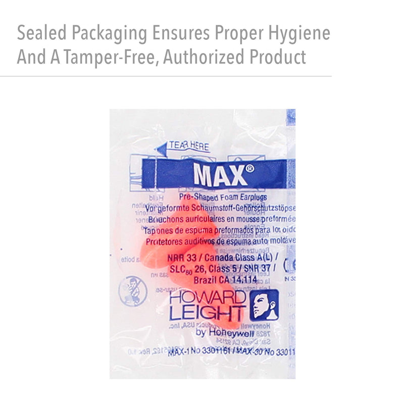  [AUSTRALIA] - Howard Leight MAX-1 Uncorded NR33 Foam Earplugs Box, 200 Pair (Orange) 200 Pairs