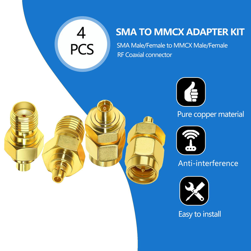  [AUSTRALIA] - TUOLNK SMA to MMCX Coaxial Adapter Kit Pure Brass for WiFi Antenna/Networks/Extension Cable MMCX Male/Female to SMA Male/Female Coax Connector Kits Coax Antenna Adapter 4 Set