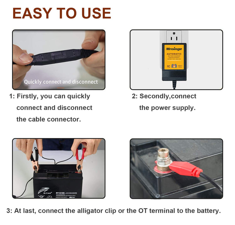  [AUSTRALIA] - Mroinge MBC010 Automotive Trickle Battery Charger Maintainer 12V 1A Smart Automatic Battery Chargers for Car Motorcycle Boat Lawn Mower Sla Atv Wet Agm Gel Cell Lead Acid Batteries