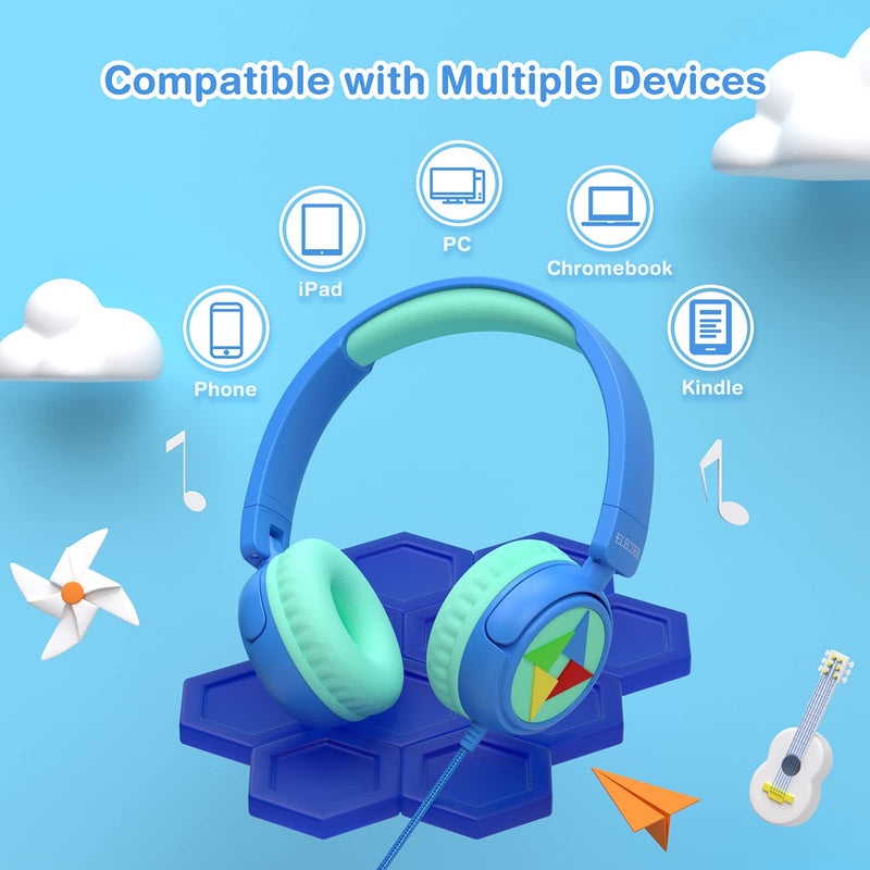  [AUSTRALIA] - Elecder i43 Kids Headphones with Microphone 85 dB 94dB Volume Limited On Ear Headphones for Kids Girls Boys Foldable Adjustable Wired Headphones with 3.5mm Jack for Cellphones PC Kindle School Tablet Blue
