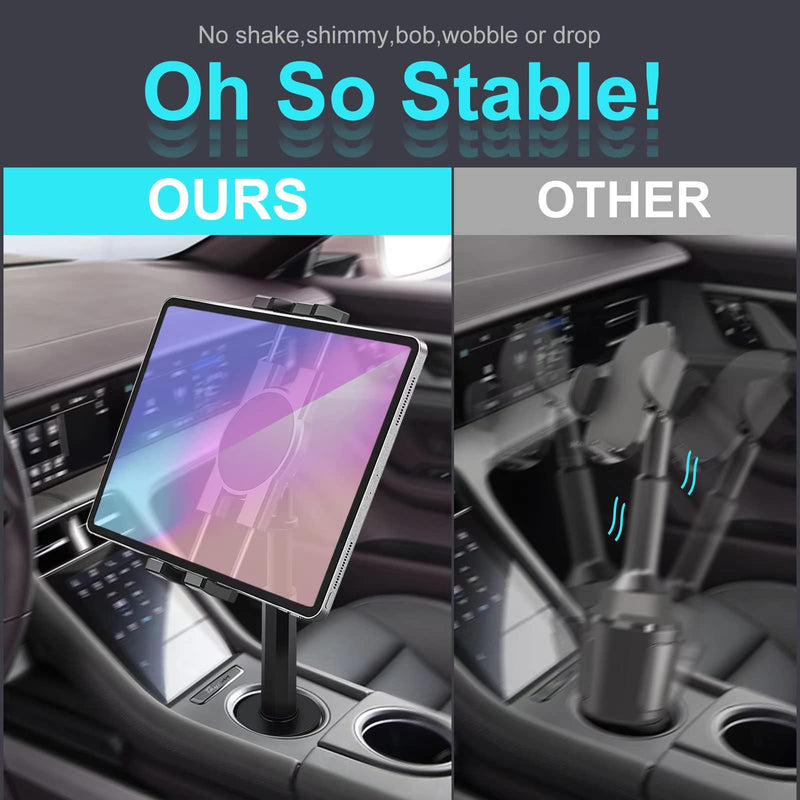  [AUSTRALIA] - Car Cup Holder Tablet Mount Holder, 360° Adjustable Built-in Metal Stand for iPad Pro 12.9/11/10.5/9.7/Air/Mini 6/5/4, Samsung Galaxy Tab/Z Fold 4/3, Amazon Fire HD, iPhone 14/Pro, 4.7-12.9" Tab&Phone