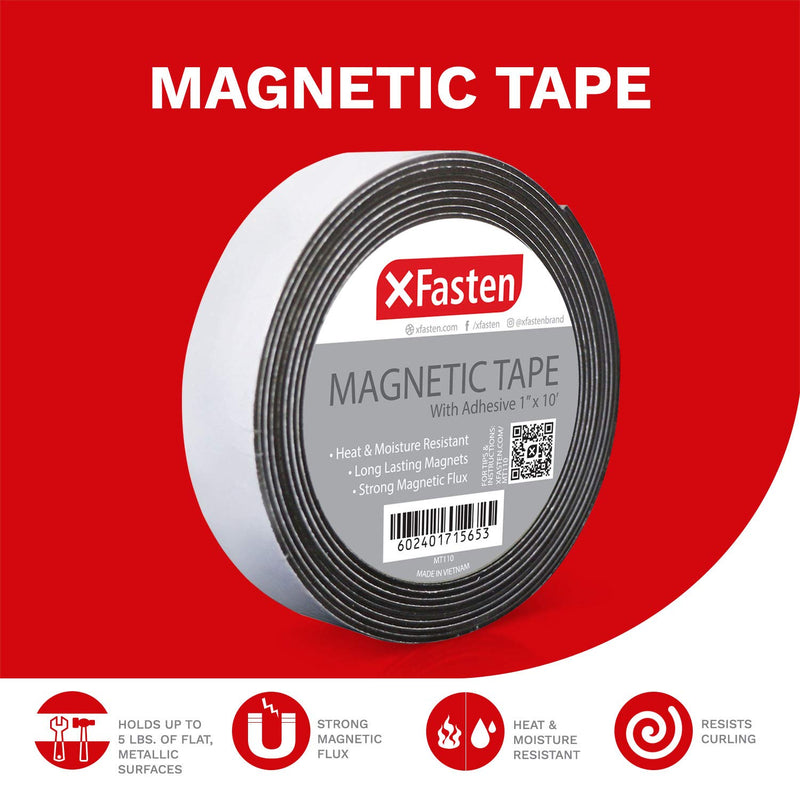 XFasten Premium Flexible Magnetic Tape with Adhesive, 1 Inch x 10 Feet, Strong Magnetic Flux - Easy to Cut - Perfect for DIY Projects - LeoForward Australia