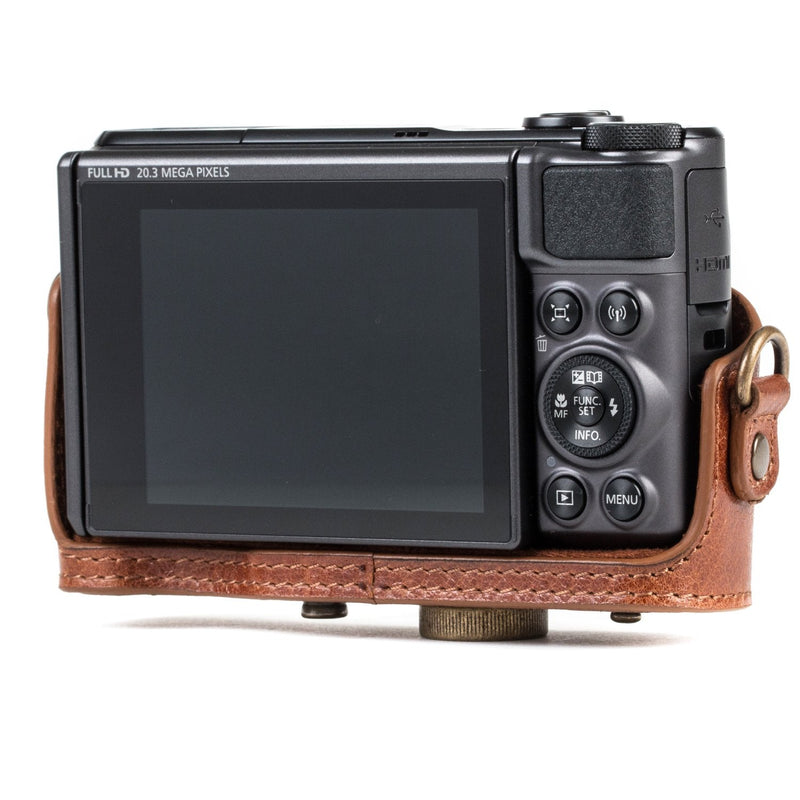  [AUSTRALIA] - MegaGear MG1177 Canon PowerShot SX740 HS, SX730 HS Ever Ready Genuine Leather Camera Case with Strap - Dark Brown