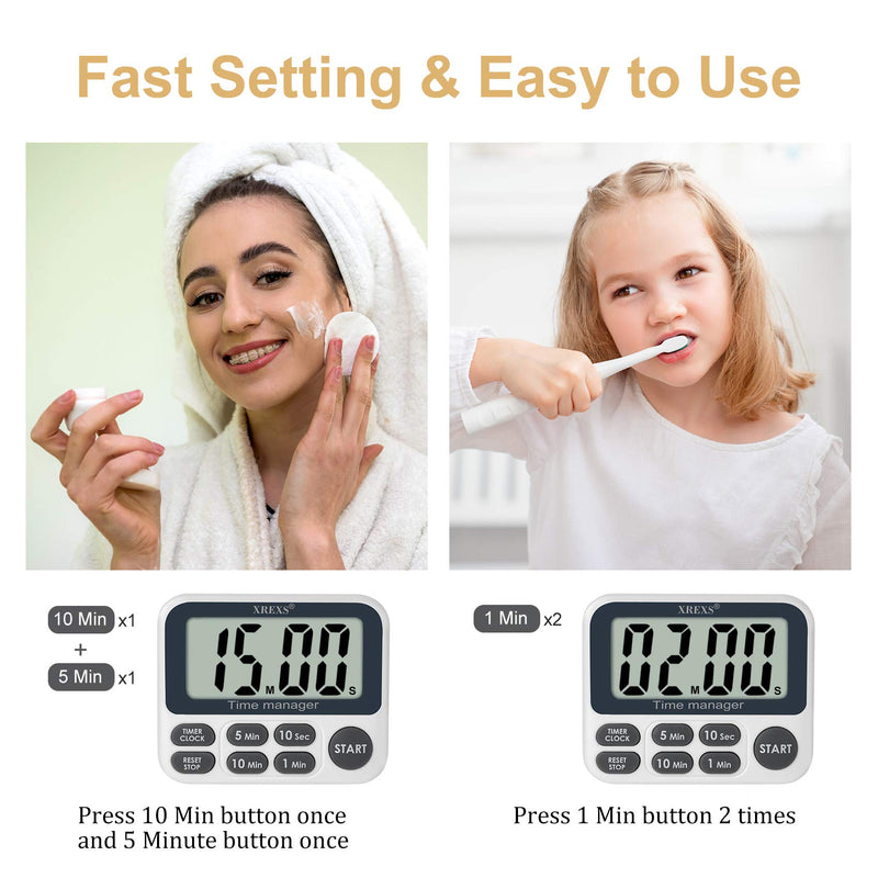  [AUSTRALIA] - XREXS Digital Kitchen Timer, Magnetic Countdown Up Cooking Timer Clock with Large LCD Display, Adjustable Volume, Loud Alarm & Strong Magnet Classroom Timer for Teachers (Batteries Included)