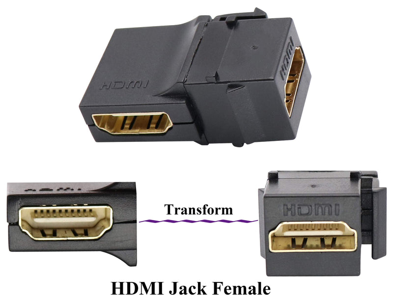  [AUSTRALIA] - AAOTOKK 90 Degree HDMI Keystone Coupler, Gold Plated Right Angle HDMI Keystone Jack Insert Female to Female 3D 4K Coupler Adapter for Wall Plate (Black/5 Pack) 5 pack 90 Degree Black