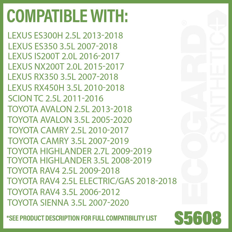 Ecogard S5608 Premium Cartridge Engine Filter for Synthetic Oil Fits Toyota Camry 2010-2017, RAV4 2.5L 2009-2018, Highlander 2008-2019, Sienna 2007-2020, Avalon 3.5L 2005-2020 - LeoForward Australia