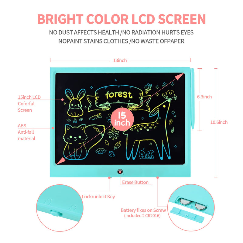  [AUSTRALIA] - LCD Writing Tablet for Kids, 15 Inch Colorful Electronic Doodle Board for Kids Age 3+ Toys Christmas Birthday Erasable Drawing Tablet Toddler Learning Toys blue