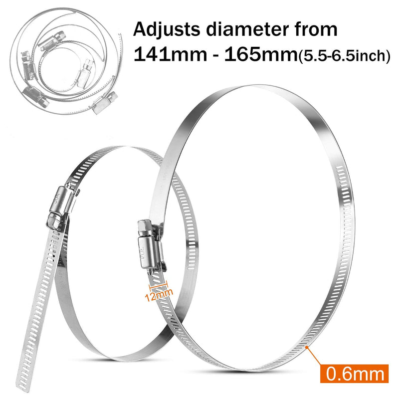  [AUSTRALIA] - MIAHART 6 inch Hose Clamp Adjustable 304 Stainless Steel Duct Clamps Worm Gear Adjustable 141mm-165mm Hose Clamp (Pack of 6) 6 inch (141-165MM)