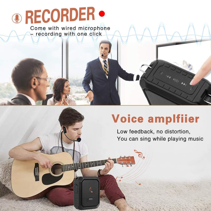  [AUSTRALIA] - Voice Amplifier Headset Microphone, 18W Portable Microphone with Waterproof Speaker, 4400mah Rechargeable Portable Voice Amp for Teachers, Classroom, Singing, Presentation etc Black