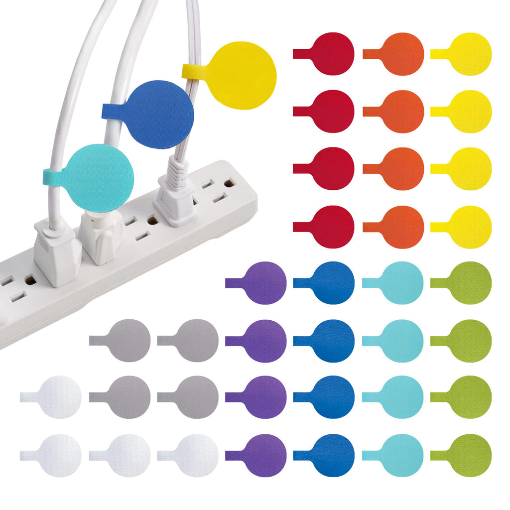  [AUSTRALIA] - Cable Labels by Wrap-It Storage - Circles (36-Pack) Multi-Color - Hook and Loop Tags to Label Charger Cords, Computer Cords, Speaker Wire - Identification Markers and Cord Labels for Electronics Assorted Colors