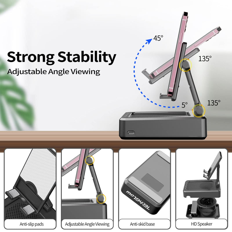  [AUSTRALIA] - TechGlow Gifts for Men and Women - Portable Phone Stand Speakers Bluetooth Wireless,Cool Kitchen Gadgets for Men,Birthday,Christmas Stocking Stuffers for Women Men Mom Her Him,Phone Holder for Desk