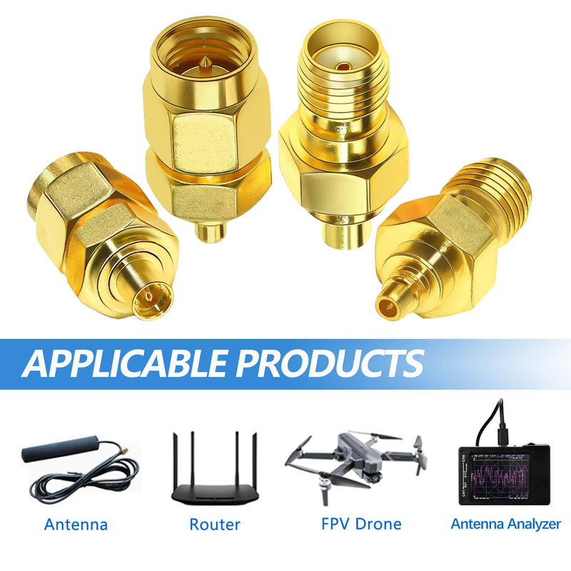  [AUSTRALIA] - TUOLNK SMA to MMCX Coaxial Adapter Kit Pure Brass for WiFi Antenna/Networks/Extension Cable MMCX Male/Female to SMA Male/Female Coax Connector Kits Coax Antenna Adapter 4 Set