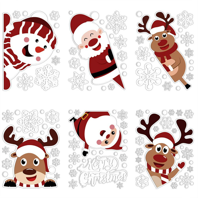  [AUSTRALIA] - LOAVER 107PCS Christmas Window Clings,Xmas Snowflake Window Sticker Santa Claus Reindeer Decal for Home Decoration Party Supply