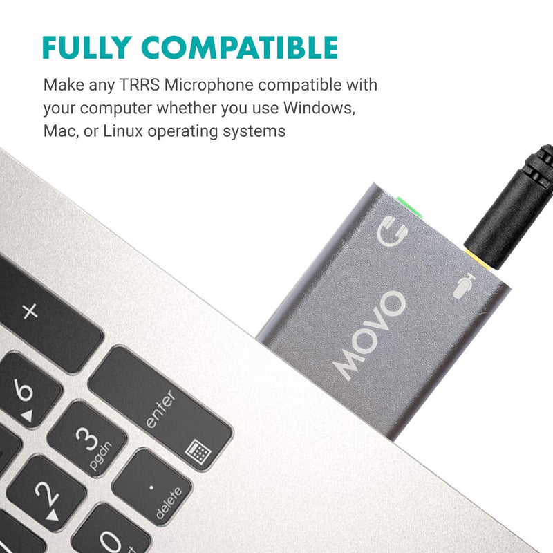  [AUSTRALIA] - Movo USB-AC1 3.5mm TRRS Microphone to USB 2.0 Stereo Digital Audio Converter - USB Sound Card Adapter for Computer or Laptop - Convert USB Input to 3.5mm TRRS Headphone or Mic Jack