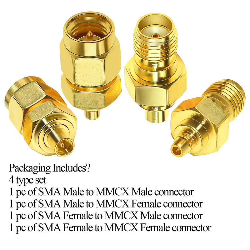  [AUSTRALIA] - TUOLNK SMA to MMCX Coaxial Adapter Kit Pure Brass for WiFi Antenna/Networks/Extension Cable MMCX Male/Female to SMA Male/Female Coax Connector Kits Coax Antenna Adapter 4 Set