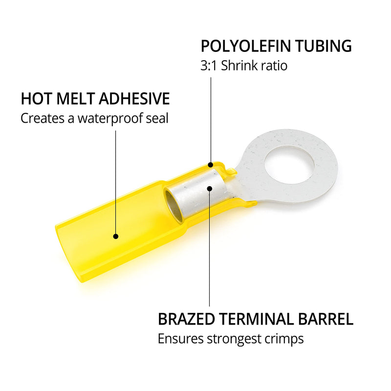  [AUSTRALIA] - Wirefy Yellow ring cable lugs shrink connector M8 - solderless cable lugs assortment - ring cable lug crimp connector 4-6 mm² - 90 pieces 90 pieces. Yellow - M8 - 4 - 6 mm²