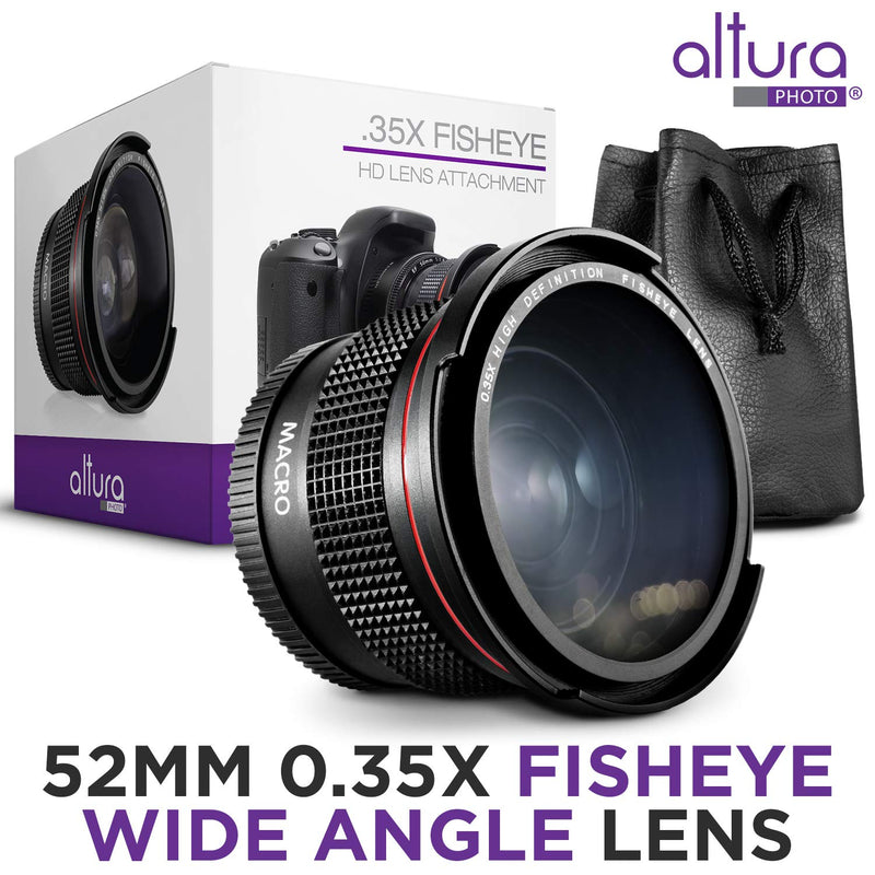  [AUSTRALIA] - 52MM 0.35x Altura Photo HD Fisheye Nikon Wide Angle Lens (w/Macro Portion) for DSLR Cameras D7100 D7000 D5500 D5300 D5200 D5100 D3500 D3400 D3300 D3200 D3100 D3000 - Wide Angle Lens Nikon Mount 52MM
