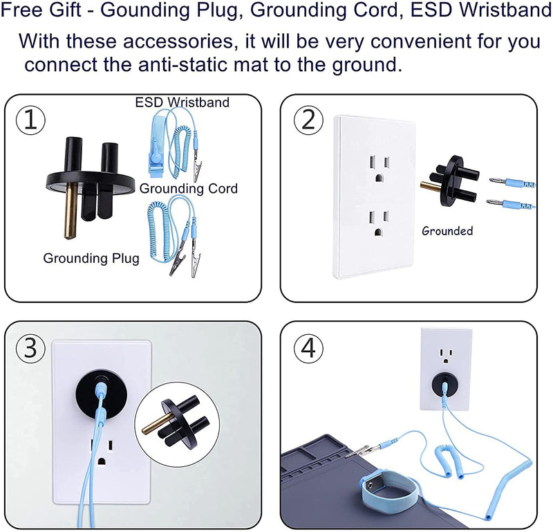  [AUSTRALIA] - Anti-Static Mat ESD Safe for Electronic Includes ESD Wristband and Grounding Wire, HPFIX Silicone Soldering Repair Mat 932°F Heat Resistant for iPhone iPad iMac, Laptop, Computer, 15.9” x 12” Grey