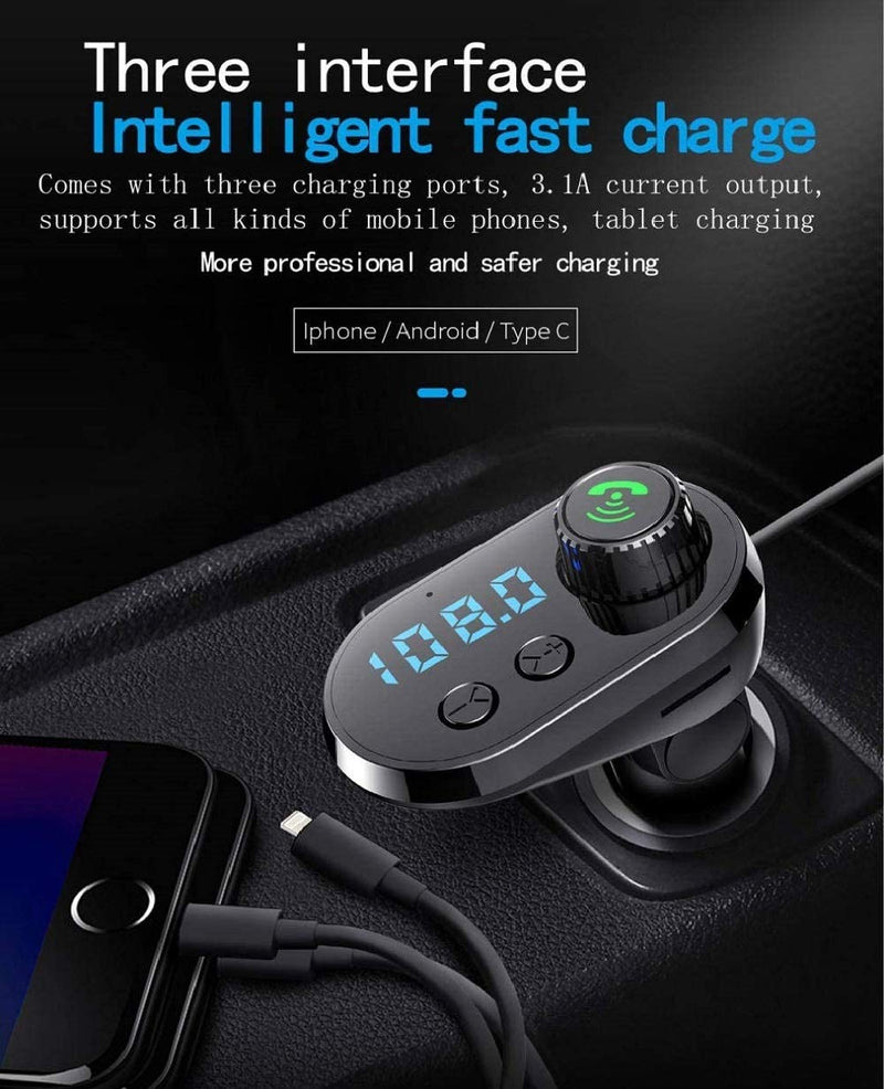  [AUSTRALIA] - BASERY Radio FM Transmitter Bluetooth5.0, Multifunctional Handsfree Car Kit Adapter with iPhone & Android Cellphone Charger Type C Cable, TF Card, USB Flash Disk MP3 Player for Car (Black)