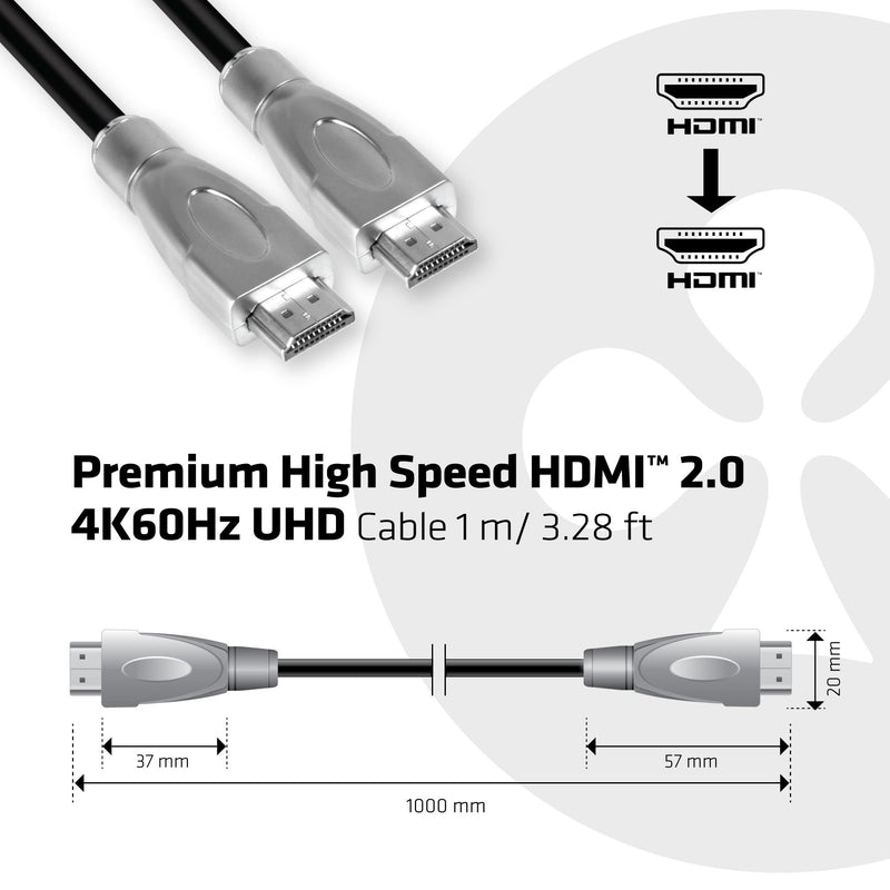 Club3D CAC-1311 HDMI Premium Certified 2.0 High Speed 4K/60Hz UHD Cable 30AWG 1 Meter/ 3.28' 1m/3.28ft - LeoForward Australia