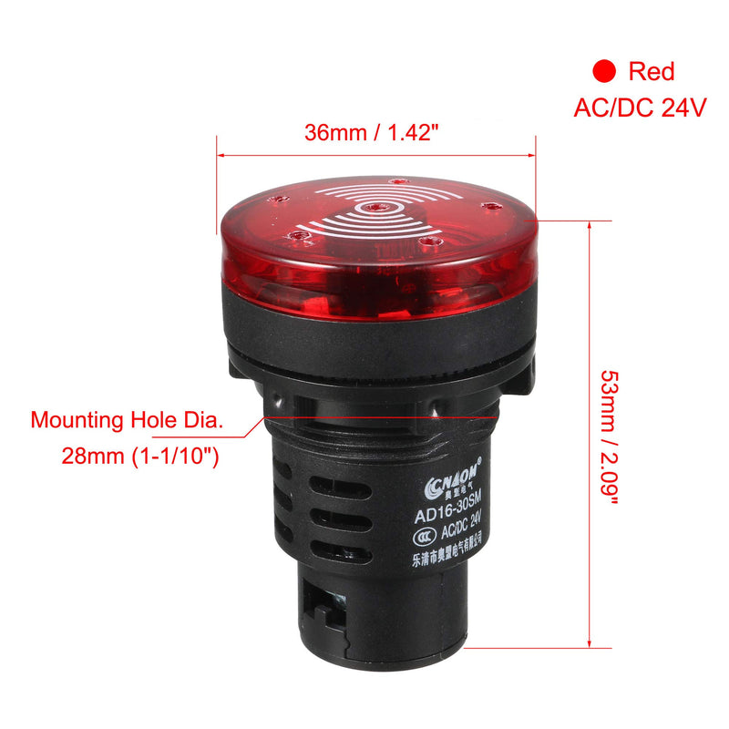uxcell Red Indicator Light with Buzzer AC/DC 24V, 28mm Panel Mount Flashing Alarm, for Electrical Control Panel, HVAC, DIY Projects - LeoForward Australia