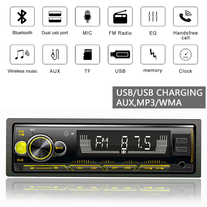  [AUSTRALIA] - Car Stereo with Bluetooth, 7 Color Single Din Car Radio with Dual USB MP3 Player/FM Car Audio Receivers/WMA/TF/AUX-in, Hands-Free Calling, Wireless Remote Control M10 Pro