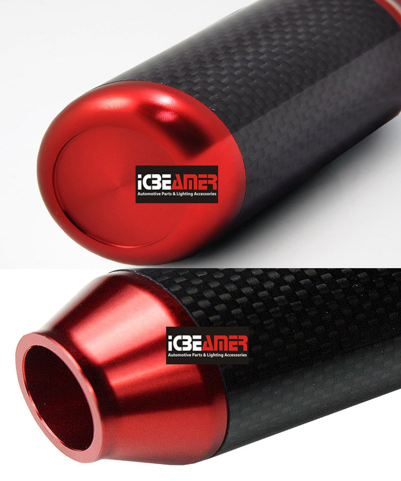  [AUSTRALIA] - ICBEAMER Drifting Racing Style Red Heavy Aluminum with Real Carbon Fiber Manual Gear Stick Shift Knob 5 6 Speeds Pattern 3.25" x 1.5"