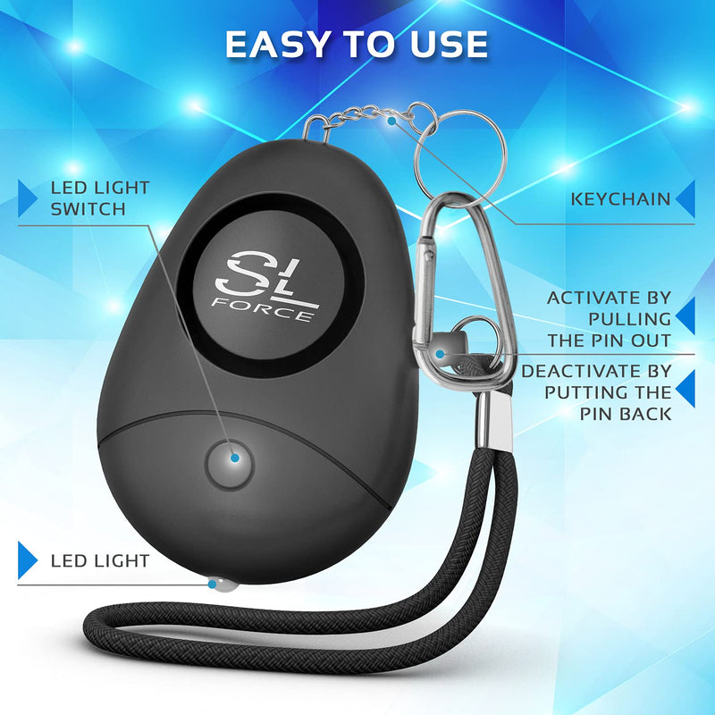  [AUSTRALIA] - SLFORCE Safe Personal Alarm Siren Song - 130dB Safesound Personal Alarms for Women Keychain with LED Light, Emergency Self Defense for Kids & Elderly. (Black) Black