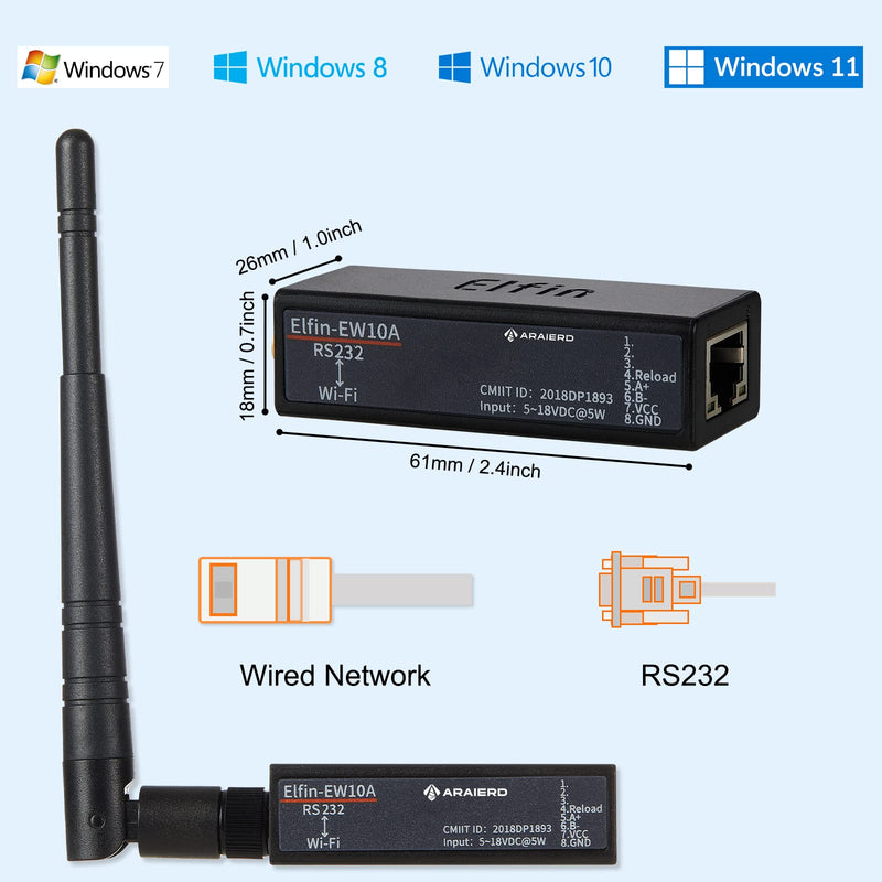  [AUSTRALIA] - ARAIERD Small RS232 to WiFi Serial Server WiFi to RS232 Converter 802.11b/g/n Wireless Network Module Support TCP/IP Telnet Modbus Protocol for Data Transfer RS232 to Ethernet