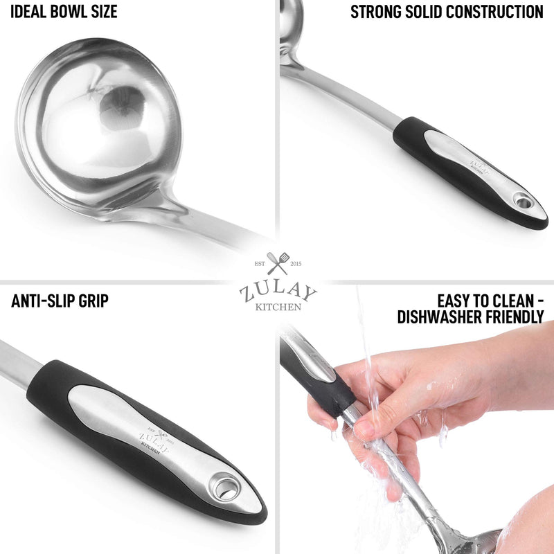  [AUSTRALIA] - Zulay (12 inch) Stainless Steel Soup Ladle - Durable Rust Proof Soup Ladle With Ergonomic Handle - Soup Serving Spoon Ladles For Cooking, Gravy, Sauces, and More