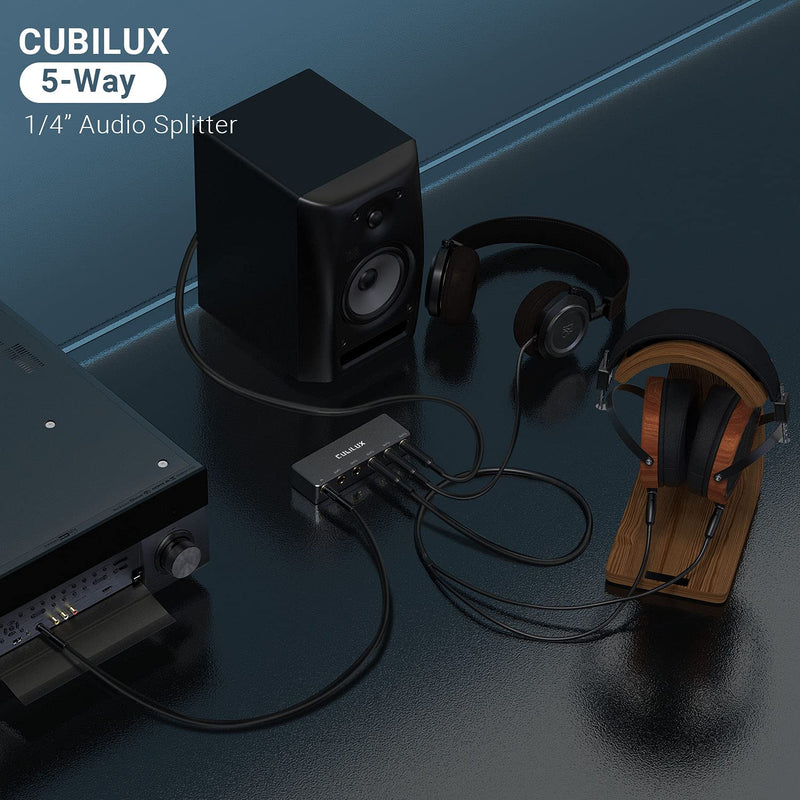  [AUSTRALIA] - Cubilux Passive 6.35mm Headphones Splitter Box, 1/4” Stereo Multi Audio Distributor, Multiport Quarter Inch TRS TS Aux Splitter for Guitar Signal, Studio Recording, Live Performance, Monitors Black
