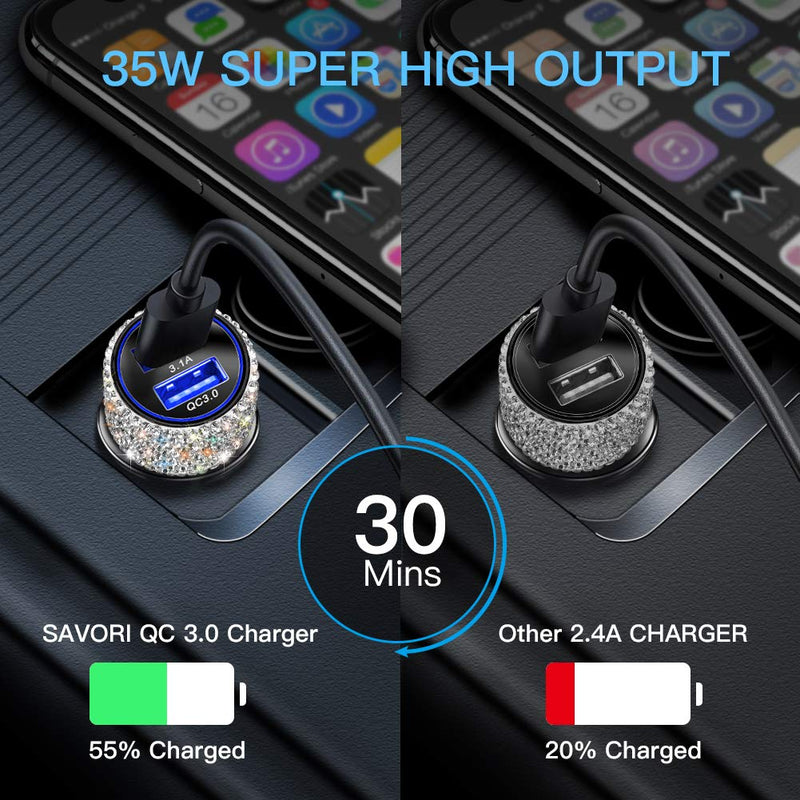  [AUSTRALIA] - Dual USB Car Charger Quick Charge 3.0 Car Adapter Car Decorations Bling Fast Charging Charger Compatible for iPhone 11/11pro/ MAX/XS/XR/X/10, iPad, Samsung S10/S10+/S9, Google Pixel 4/4 XL etc
