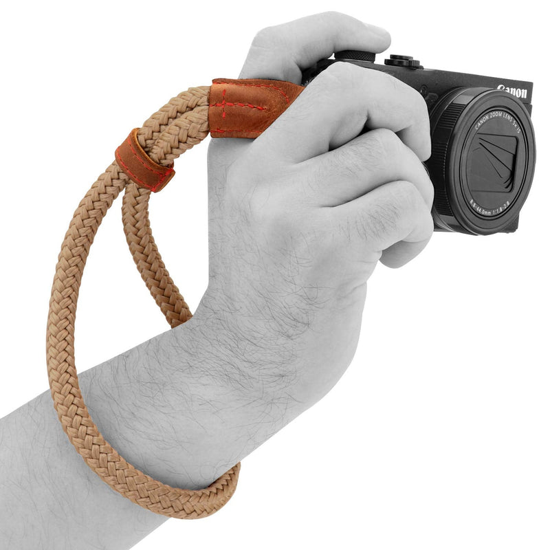  [AUSTRALIA] - MegaGear MG942 Cotton Camera Hand Wrist Strap Comfort Padding, Security for All Cameras (Small23cm/9inc), Brown