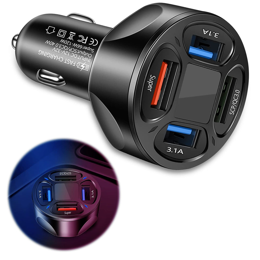  [AUSTRALIA] - Car Charger USB Adapter with Voltmeter, 4 Ports USB, QC 3.0 Super Fast Charging Car Cigarette Lighter Plug Compatible with iPhone 14 13 12, S22 S21 S20, iPad Pro and More Mobil Phone, Black Black 1#