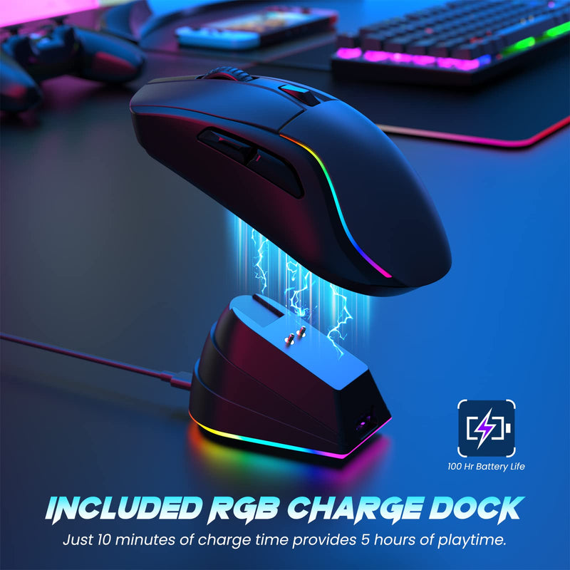  [AUSTRALIA] - Wireless Gaming Mouse with RGB Magnetic Charging Dock, Lightweight Tri-Mode Gaming Mouse Wireless Up to 20KDPI 300IPS 1000Hz with Chroma RGB Backlit, Buttons Fully Programmable, for PC,Mac