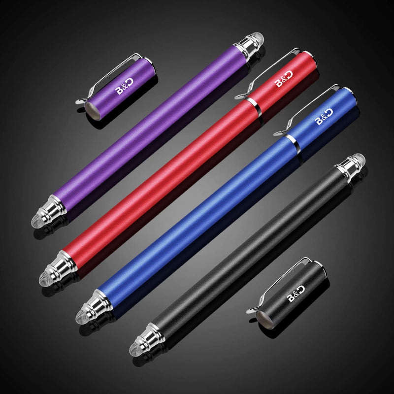 Bargains Depot New 5mm High-Sensivity Fiber Tip Capacitive Stylus Dual-tip Universal Touchscreen Pen for All Tablets & Cell Phones with 8 Extra Replaceable Fiber Tips (4 Pieces, Black/Blue/Purple/Red) - LeoForward Australia