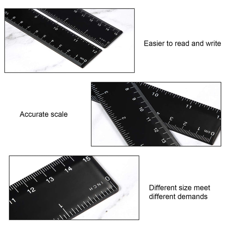  [AUSTRALIA] - eBoot Plastic Ruler Straight Ruler Plastic Measuring Tool 12 Inches and 6 Inches, 2 Pieces (Black) Black