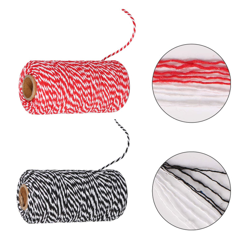  [AUSTRALIA] - Maosifang Cotton Bakers Twine Cord String 2 mm Candy Rope Ribbon Twine for Christmas Party DecorationsGift Wrapping Arts Crafts 656 Feet,2 Rolls Red+black+white