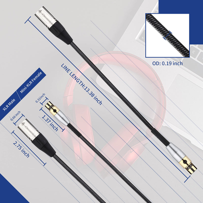  [AUSTRALIA] - TISINO Mini XLR to XLR Cable, 3-Pin Mini XLR Female (TA3F) to Regular XLR Male Pro Lapel Microphone Cable - 1ft 1 feet