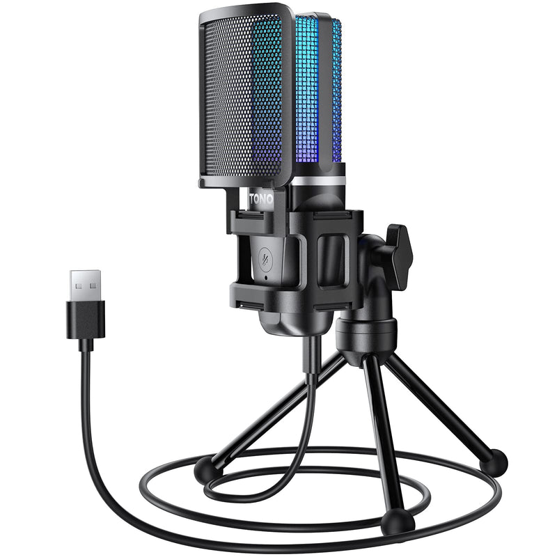  [AUSTRALIA] - TONOR Gaming USB Microphone for PC, RGB Condenser Computer Mic with Tripod Stand, Quick Mute, Gain Control, for Gaming, Streaming, Podcasting, Recording, Cardioid Mic Kit for Laptop/PS4/PS5 TC777 Pro