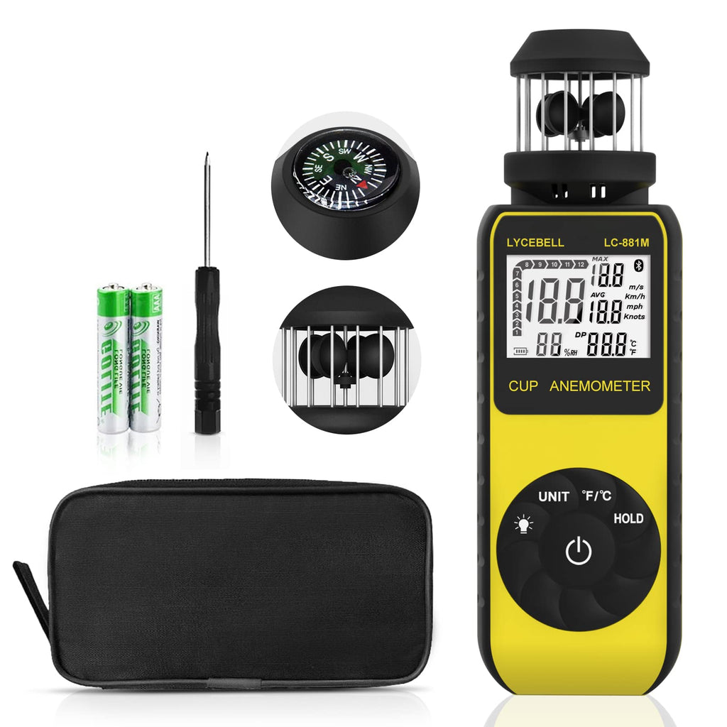  [AUSTRALIA] - Anemometer Handheld LC-881M Portable Anemometer Wind Speed Meter Measures Wind Speed/Temperature with Compass, 360° Wind Direction Wind Cup Anemometer