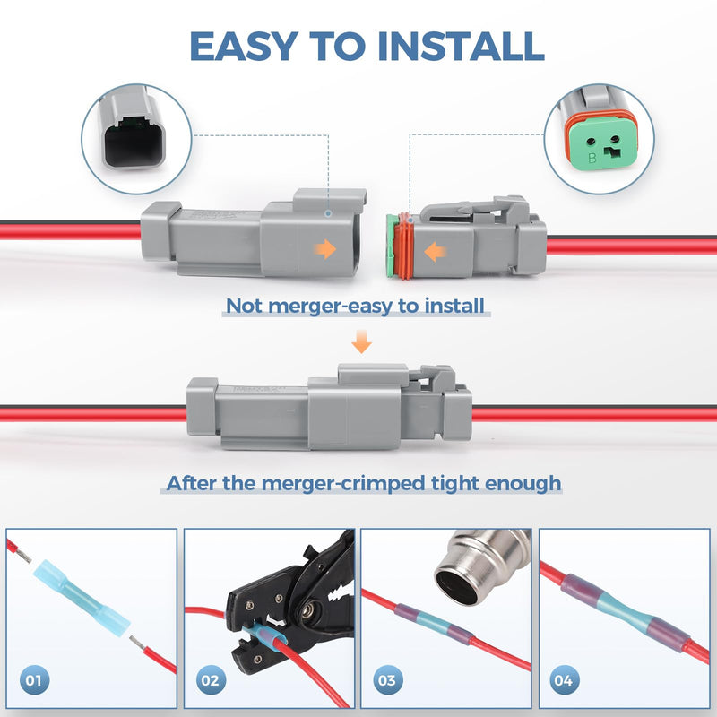  [AUSTRALIA] - 6 Kit Deutsch DT 2 pin Grey Male Female Wiring Harness Deutsch Pigtail 2 Wire Way Waterproof Automotive Electrical Connector 16 AWG with Heat Shrink Tubing Grey 2Pin wiring 6Set