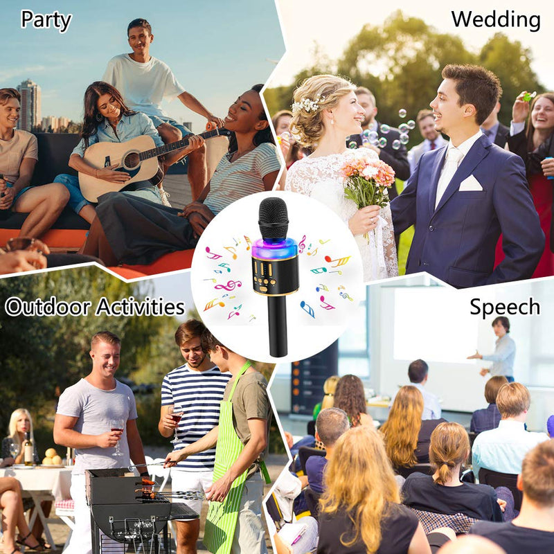 Verkstar Karaoke Microphone for Kids & Adult, Handheld Wireless Bluetooth Karaoke Mic Speaker Music Player Recorder with LED Lights for Birthday Party, Wedding, Christmas black gold - LeoForward Australia