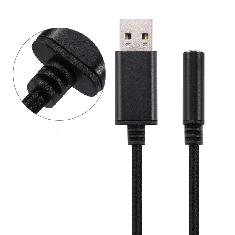  [AUSTRALIA] - USB to 3.5 mm Jack Audio Headset Adapter Cable 0.6 Feet,External Stereo Sound Card Supported USB to TRRS 4-Pole aux Port Headphones, Compatible with Laptop,PC, Mac, PS4, Desktops etc (Black) Black